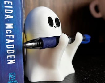 Ghost Holding Pen | Spooky Office Figurine: 3D Printed Halloween Bookshelf Decor, Bookish Reads