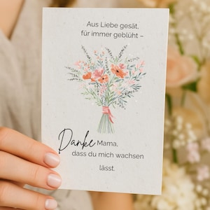 Muttertag Saatpapier Karte – Pflanzbare Grußkarte mit Blumenmotiv – Geschenk für Mama – Danke Mama Karte aus Samenpapier - Blumenstrauß