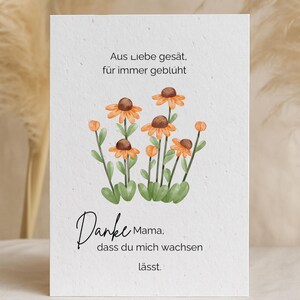 Muttertag Saatpapier Karte – Pflanzbare Grußkarte mit Blumenmotiv – Geschenk für Mama – Danke Mama Karte aus Samenpapier -Sonnenblume