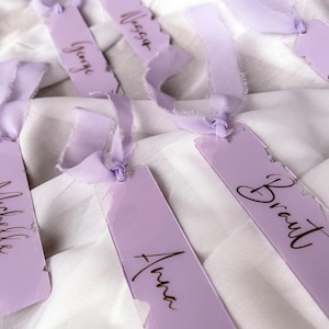 Platzkarten aus Acryl für Hochzeiten und andere Feiern, Namensschilder, Gastgeschenk, Lavendel, Flieder