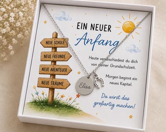 Regalo per la fine della scuola elementare | Regalo per la quinta elementare | Nuova scuola | Nome personalizzato | Collana in acciaio inossidabile | Regalo inciso | Collana personalizzata