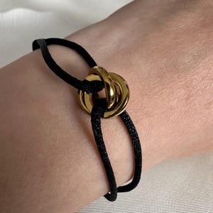 Bracelet en satin avec 3 anneaux, anneaux en acier inoxydable or, argent et tricolore