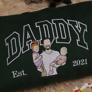 Personalized Embroidered Daddy Sweatshirt with Photo | Fathers Day or Birthday Gift for Dad | Custom Dad and Son Hoodie | Portrait Shirt