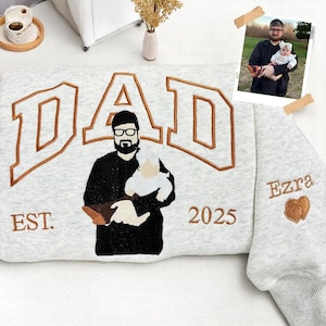 Dad Portrait Custom Embroidered Crewneck | Personalized Father’s Day Gift | Photo Embroidery Sweatshirt or Hoodie | Gifts For Dad, Grandpa