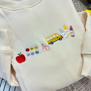 Embroidered Teacher Life Crewneck Sweatshirt with Cute Teacher Icons, Embroidered Teacher Sweatshirt, Teacher Appreciation, Teacher Gift