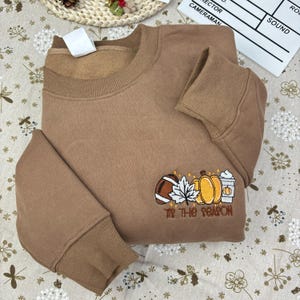 Embroidered Pumpkin Spice Latte Crewneck, Fall Embroidered Tee, Autumn Shirt, Thanksgiving Gift, Cozy Touchdown Shirt, Tis The Season Shirt