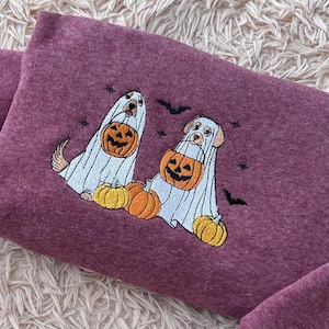 Ghost Dogs Embroidered Sweatshirt, Little Ghost Dog Halloween Shirt, Spooky Season Crewneck, Cute Ghost Dogs Fall Sweater Gift for Women