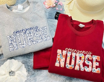 Embroidered Floral Nurse Sweatshirt: Personalized RN Gift