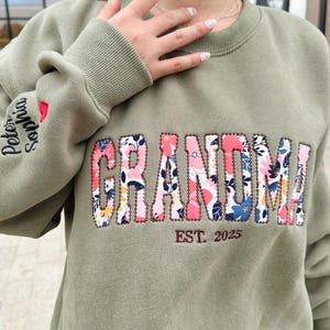 Personalized Embroidered Grandma Sweatshirt: Floral Applique Nana Gift
