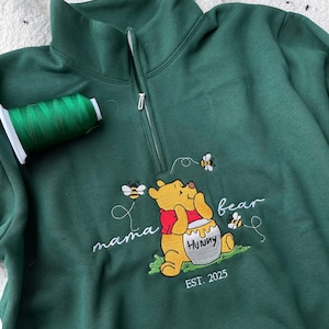 Embroidered Mama Bear Quarter Zip Sweatshirt: Custom Mother&#39;s Gift