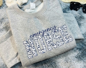 Embroidered ER Nurse Sweatshirt, Custom RN Sweater, Emergency Nurse Gift, Graduation or Nurse Appreciation, Personalized Nurse Crewneck