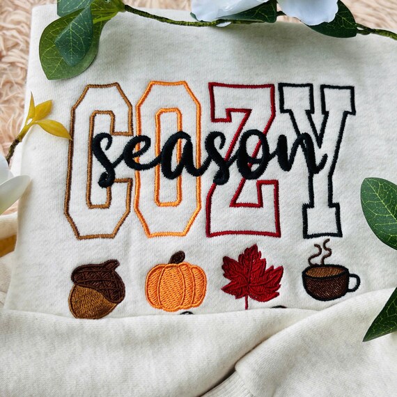 Embroidered Autumn Leaf Sweatshirt: Cozy Fall Crewneck