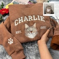 Embroidered Cat Mom Sweatshirt, Custom Cat Est Hoodie, Personalized Cat Lover Gifts, Shirt Pet Portrait Gift, Birthday Gift For Pet Mom