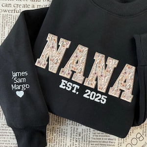 Sudadera con bordado floral personalizado para abuela, sudadera con capucha floral personalizada, regalo para abuela, abuela, abuela, camiseta para el Día de la Madre.