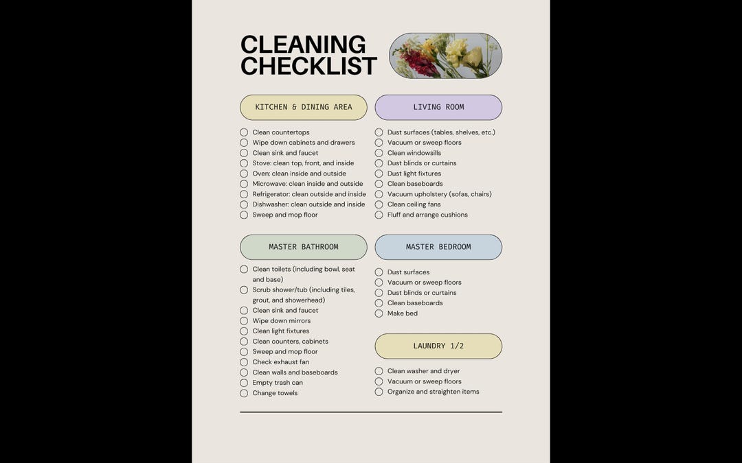 CLEANING CHECKLIST - Etsy