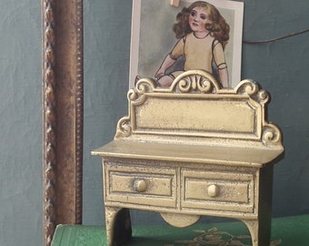 Vintage small doll's brass dresser sideboard - antique doll's furniture - handmade miniature ornament