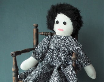 Vintage rag doll - handmade soft cloth doll 20" tall - retro 1970s 1980s doll