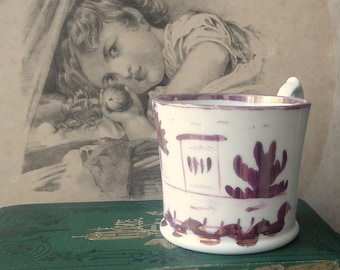 Small antique coffee cup or children's mug - hand-painted pink lustre ware lustreware - Sunderland Staffordshire England - miniature mug