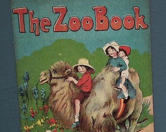 The Zoo Book Untearable antique children's book wild animals elephant zebra camel tiger etc - vintage Edwardian  1920s colour illustrations