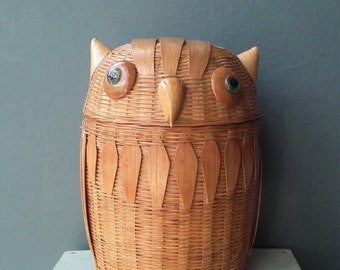 小さなヴィンテージの籐製フクロウかご - Etsy 日本