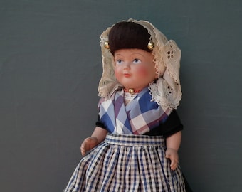 Vintage 1940s 1950s Dutch National Costume doll Dovina 9" 40s 50s doll winged mermaid mark of Cellba Celluloid Warenfabrik Schoberl & Becker