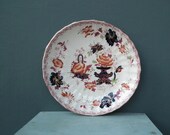 Antique ceramic dish or large saucer China Boquet Imari style china possibly Mason 39 s England - hand painted cobalt blue terracotta gold leaf