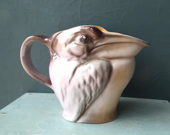 Antique Royal Bayreuth creamer milk jug small pitcher pelican china bird Bavaria Germany c. 1900 Edwardian ceramics