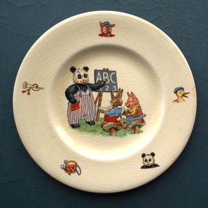Vintage 1930s nursery ware plate - Pip the Panda ABC plate - 30s children&#39;s tableware - animals theme