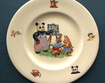Vintage 1930s nursery ware plate - Pip the Panda ABC plate - 30s children's tableware - animals theme