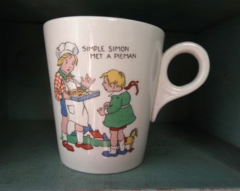 Small vintage child's mug / cup - antique 1920s 1930s nursery ware - British nursery rhyme Simple Simon - 20s 30s children's miniature china