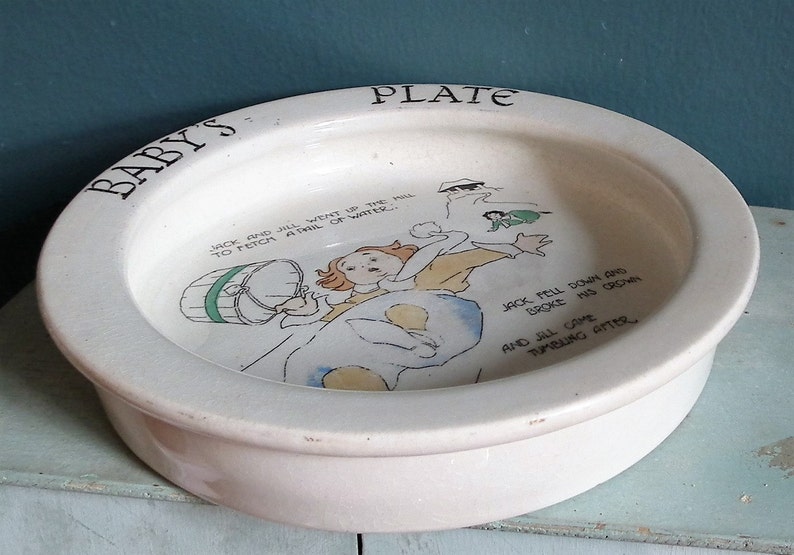 Baby's Plate Vintage Antique Nursery Ware Baby Bowl Dish Whieldon Ware F. Winkle & Co Ltd