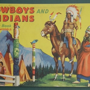 Cowboys und Indianer Märchenbuch mit Modellen Jahrgang 1940er Jahre 1950er Jahre Kinderbuch 40er 50er Jahre Neuheit Beschäftigungsbuch Wagon Train US Wild West Thema