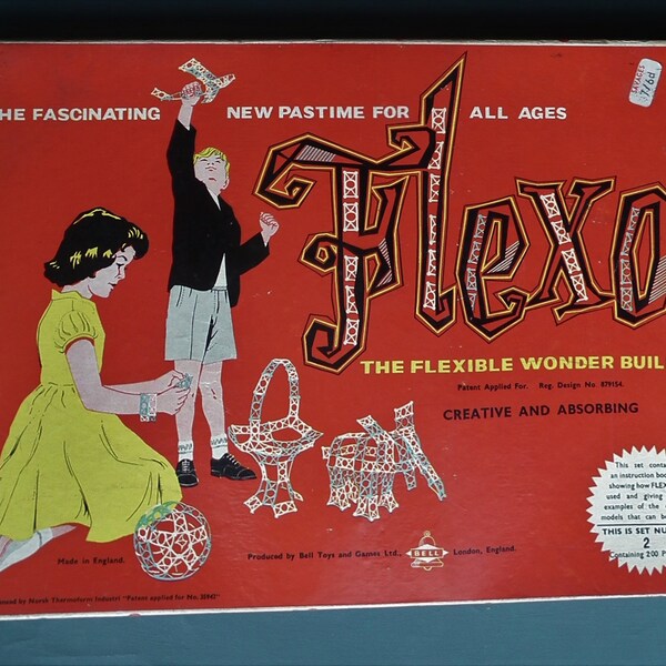 Vintage 1950s 1960s plastic building toy - Flexo The Flexible Wonder Builder Set No. 2 - retro 50s 60s unisex children's toy - original box