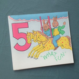 Vintage 30er 40er Jahre Geburtstagskarte Alter 5 Jahre Kinder Grußkarten Kunst 1930er 1940er Jahre Kaninchen Rummelplatz Karussell UNBENUTZT