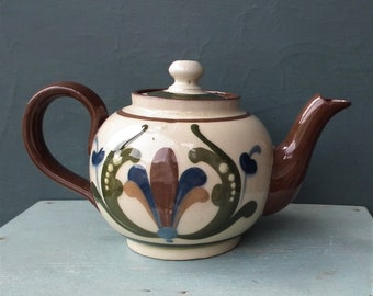 Small vintage Aller Vale Pottery teapot Torquay motto ware - one cup teapot - brown slipware mottoware slip decoration - miniature tea pot