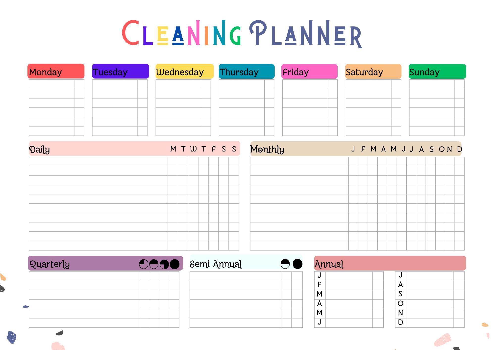 Editable Cleaning Schedule Cleaning Checklist Colorful Digital PDF