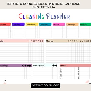 Editable Cleaning Schedule, Cleaning Checklist, Colorful, Digital PDF ...