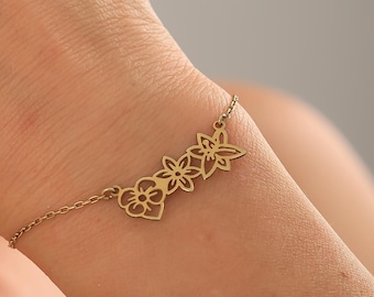 Birth Flower Bracelet, Personalized Birth Month Flower Jewelry, Minimal Gold  Bracelet, Custom Flower Bracelet for Her, Meaningful Gift