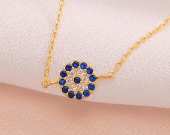 Colar Olho Grego Dourado, Pingente Delicado de Olho Grego Azul, Joia de Proteção Minimalista, Colar Amuleto da Sorte para o Dia a Dia, Presente Ideal para Ela
