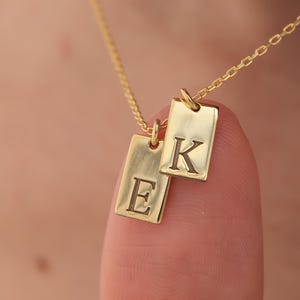Tiny Initial Tag Necklace, Custom  Engraved Letter Pendant Necklaces ,Chain Initial Necklace ,Gold Bridesmaid Gift, Letter Bar Necklace