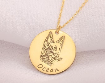 Custom Dog Necklace, Pet Portrait Jewelry with Name, Personalized Pet Gift