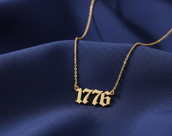 1776 Necklace Gold – American Independence Date Jewelry – Patriotic Gift for USA Lovers – Fourth of July Jewelry – Founding Fathers 1776
