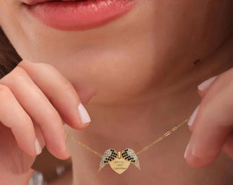 Angel Wings Mama Name Necklace – Personalized Name Jewelry, Custom Angel Gift for Her, Everyday Necklace