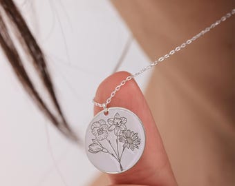 Collar con dije de ramo de flores para el mes de nacimiento, regalo de joyería para el Día de la Madre, regalo para mejor amiga, regalo de cumpleaños, regalo de Navidad.