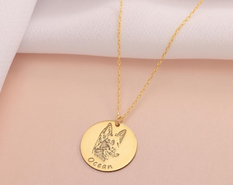 Custom Pet Portrait Necklace, Engraved Photo Pendant, Pet Memorial Jewelry, Personalized Pet Gift for Her, Cat Dog Keepsake, Pet Lover Gift