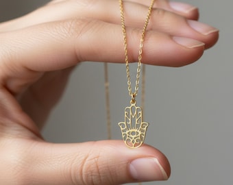 Hamsa Hand Necklace Gold, Evil Eye Protection Necklace, Dainty Minimal Jewelry Gift, Evil Eye Jewelry, Minimalist Necklace for Women
