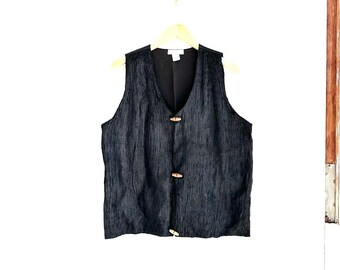 Vintage Morgan Square 100% Silk Vest With Wooden Toggle Buttons