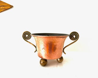 Vintage Swedish Brass Cauldron With Handles Rustic Scandinavian Folklore Decor