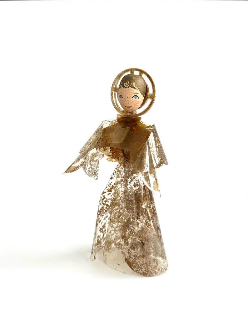 Vintage Mid Century Modern Christmas Angel With Wooden Face and Mylar ...