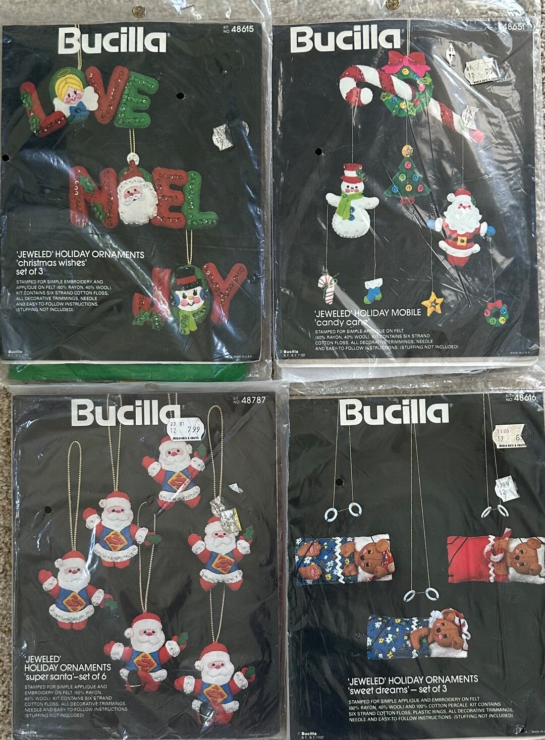 Vintage Bucilla Felt Christmas Ornament Kits 